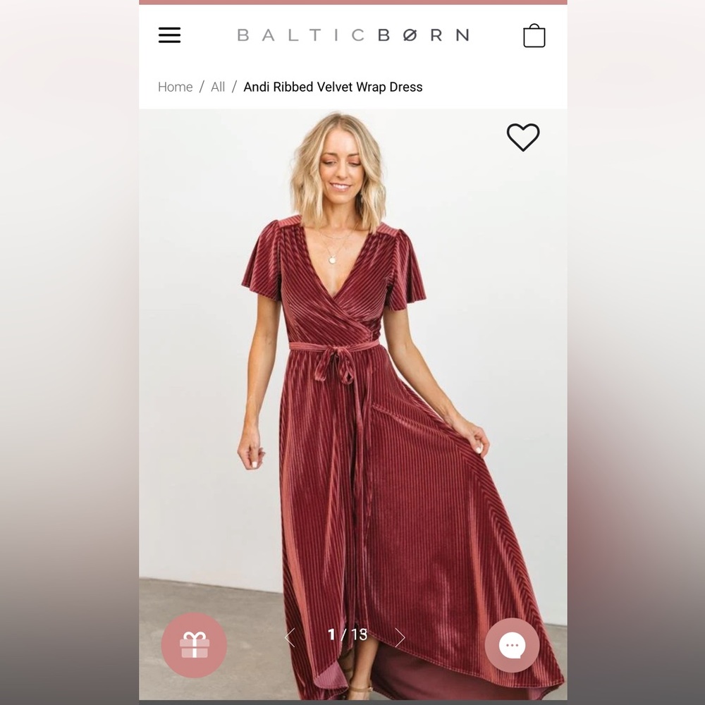 NWT Baltic Born Andi Ribbed Velvet Wrap Dress